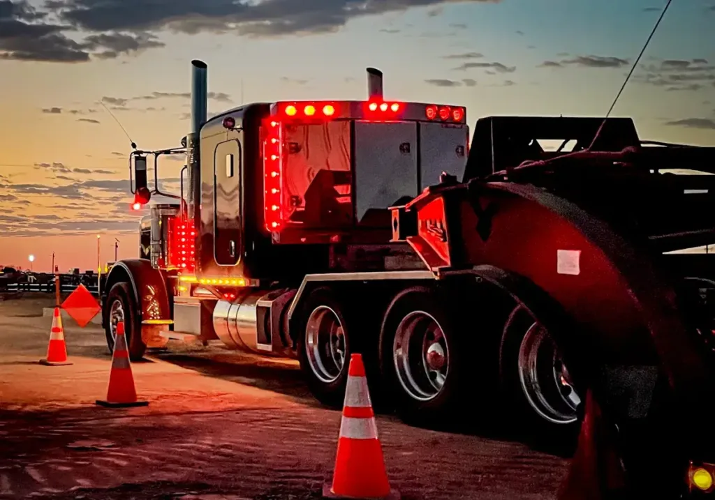 Angled Face Stainless Steel Enclosed Headache Rack on a Semi Truck