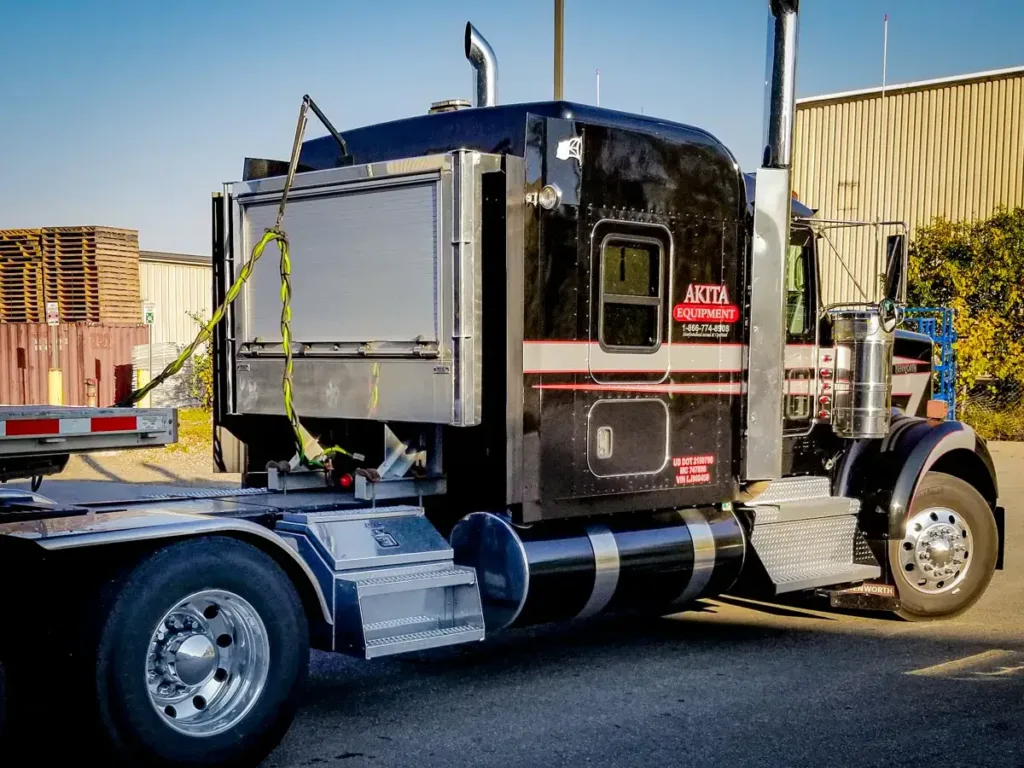 Roll-Up Door Enclosed Headache Rack on a Semi Truck