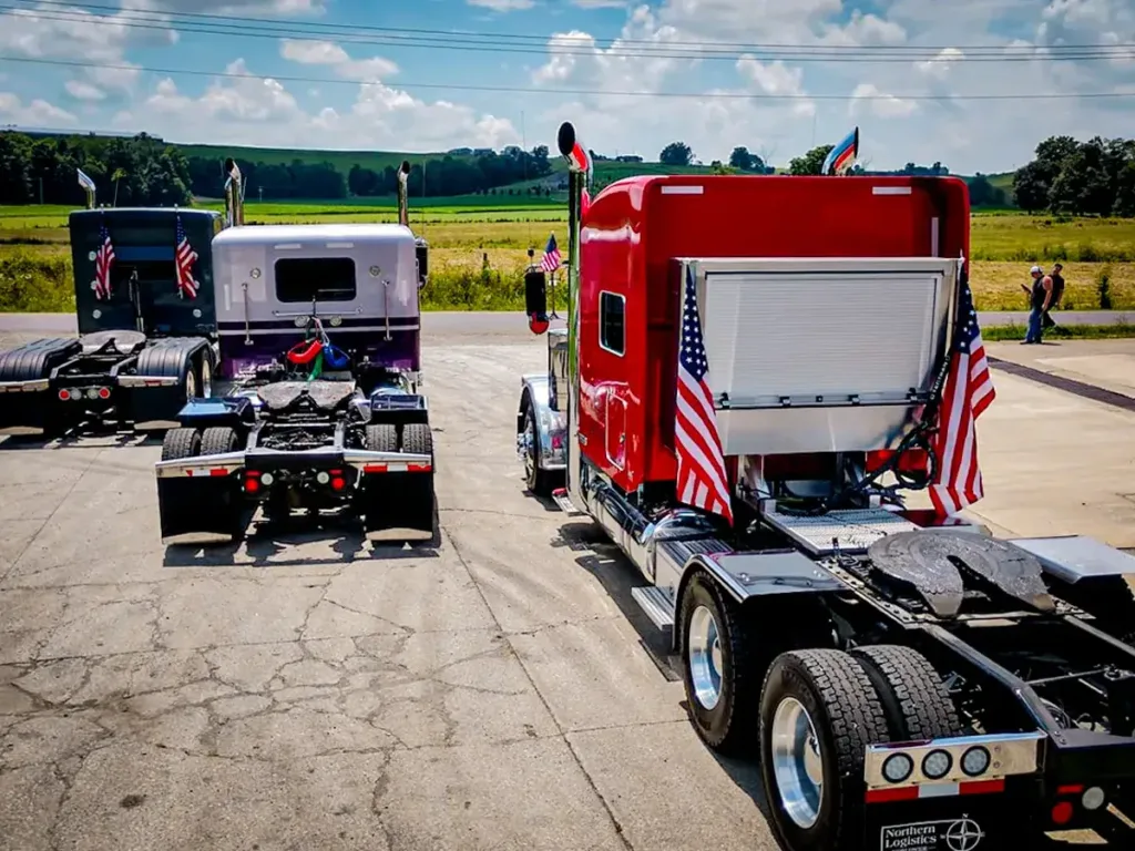 Roll-Up Door Enclosed Headache Rack on a Semi Truck