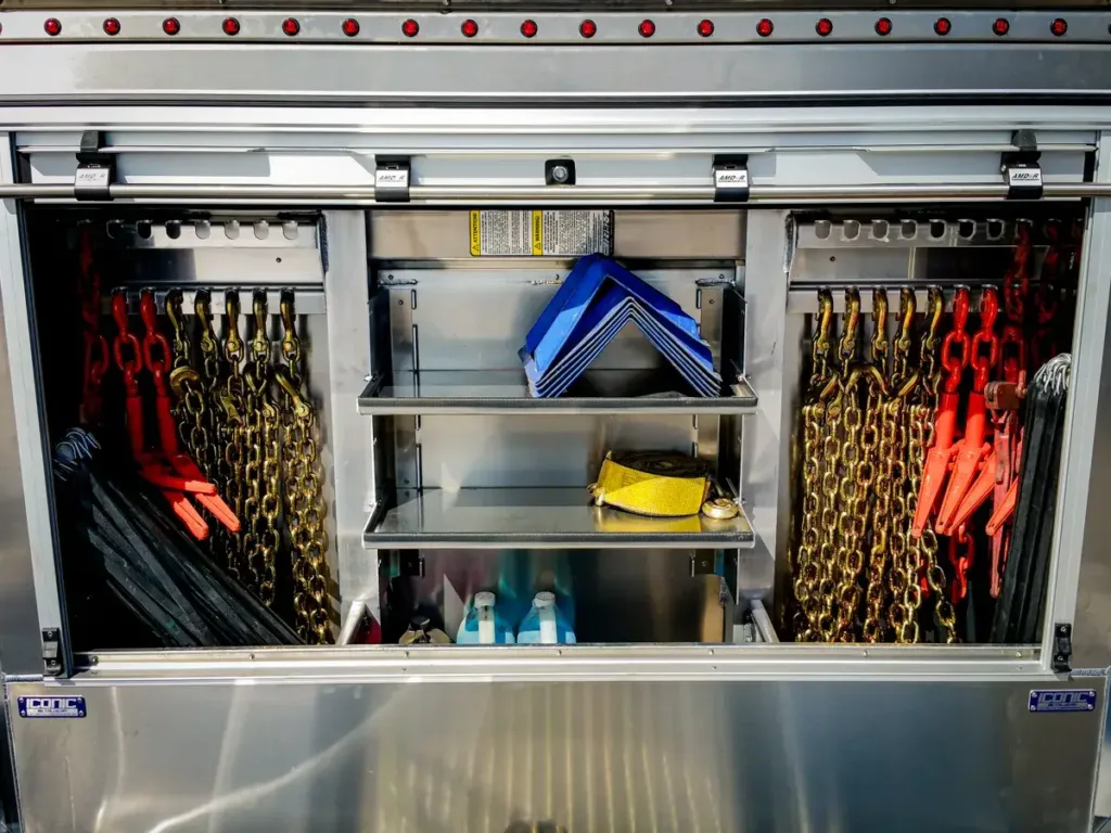 Roll-Up Door Enclosed Headache Rack on a Semi Truck