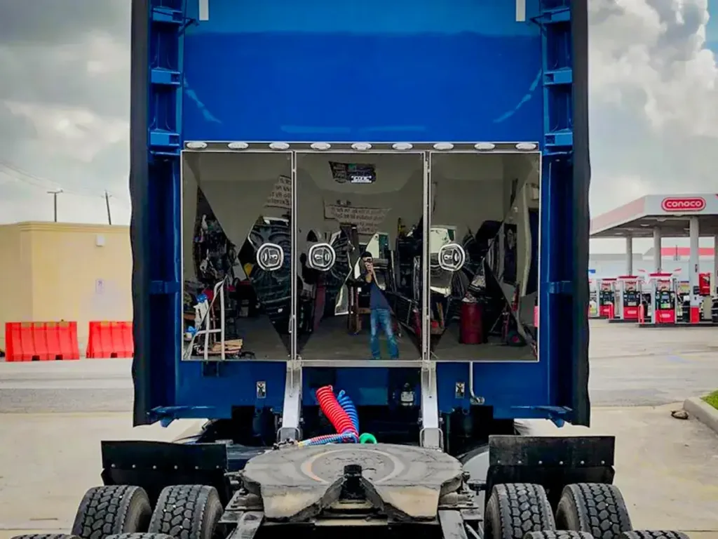 Stainless Steel Enclosed Headache Rack on a Semi Truck