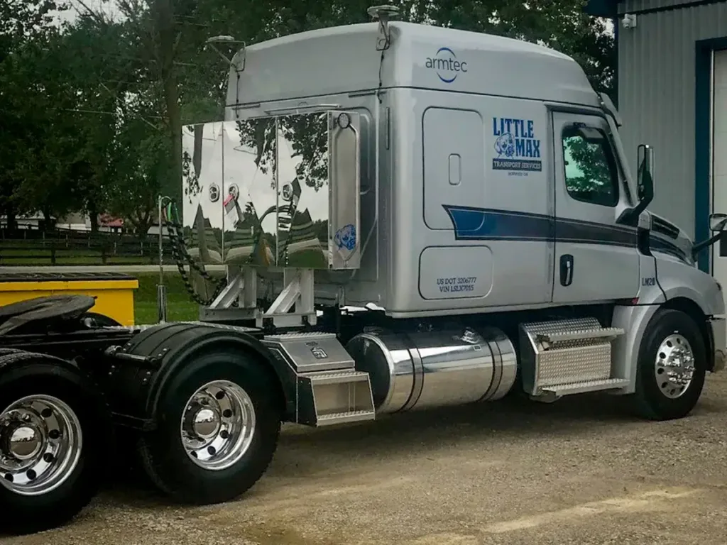 Stainless Steel Enclosed Headache Rack on a Semi Truck