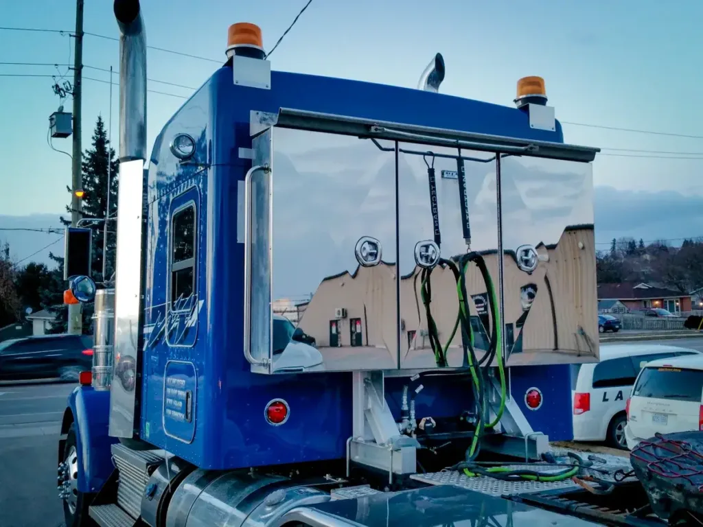 Stainless Steel Enclosed Headache Rack on a Semi Truck