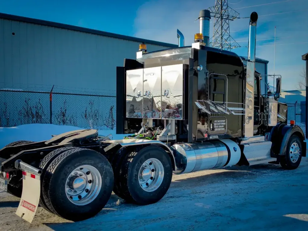 Stainless Steel Enclosed Headache Rack on a Semi Truck
