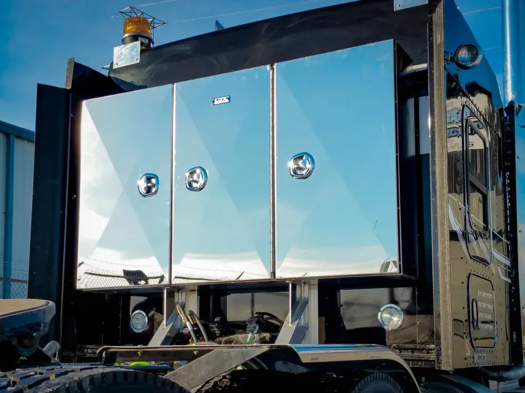 Stainless Steel Enclosed Headache Rack on a Semi Truck