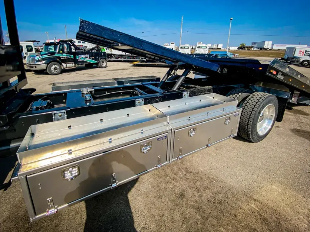 Drop-Down Door T-Handle Underbody Toolbox Installed on a Truck